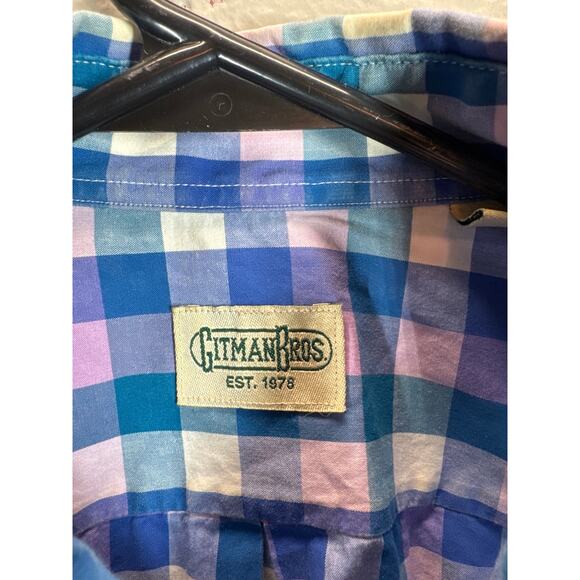 Gitman Bros Shirt Mens Pink Blue‎ Button Down Shirt Check Made In USA Size Large - Picture 3 of 4